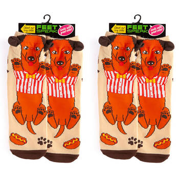 2PK Feet Speak Dachshund Women's Casual Crew Socks Red One-Size
