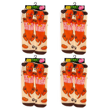 4PK Feet Speak Dachshund Women's Casual Crew Socks Red One-Size