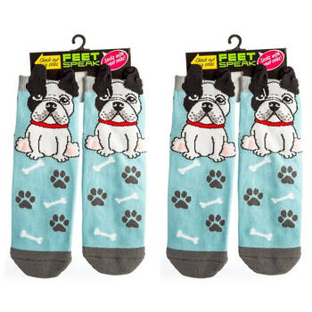 2PK Feet Speak French Bulldog Women's Casual Crew Socks Blue One-Size