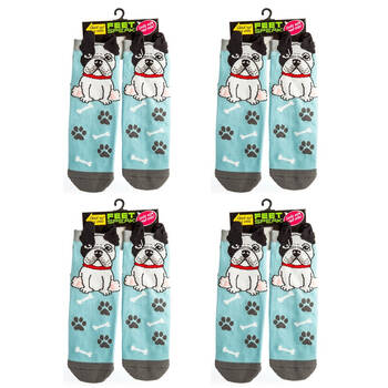 4PK Feet Speak French Bulldog Women's Casual Crew Socks Blue One-Size