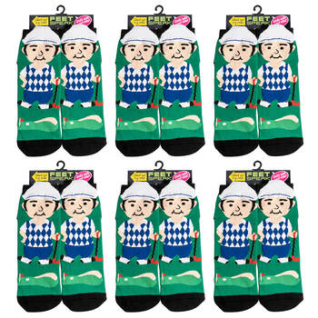 6PK Feet Speak Golfer Women's Casual Crew Socks One-Size