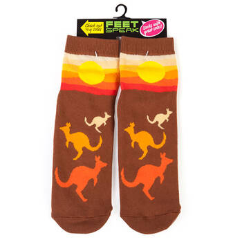 Feet Speak Kangaroo Women's Casual Crew Socks Brown One-Size