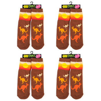 4PK Feet Speak Kangaroo Women's Casual Crew Socks Brown One-Size