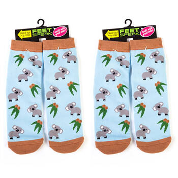2PK Feet Speak Koala Women's Casual Crew Socks Blue One-Size