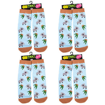 4PK Feet Speak Koala Women's Casual Crew Socks Blue One-Size