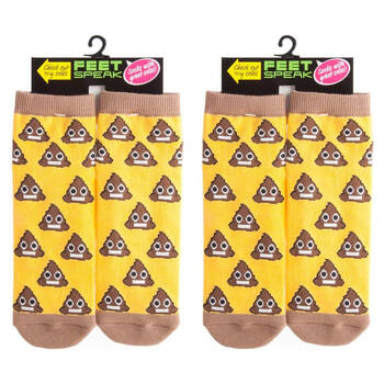 2PK Feet Speak Koolface Poo Women's Casual Crew Socks Yellow One-Size