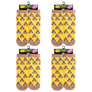 4PK Feet Speak Koolface Poo Women's Casual Crew Socks Yellow One-Size