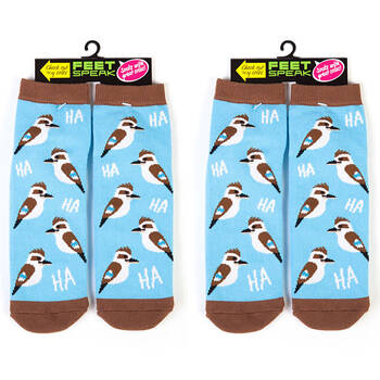 2PK Feet Speak Kookaburra Women's Casual Crew Socks Blue One-Size