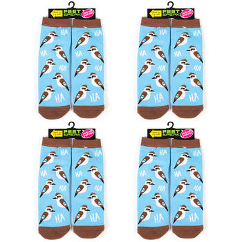 4PK Feet Speak Kookaburra Women's Casual Crew Socks Blue One-Size