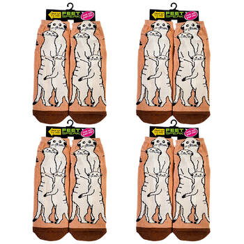 4PK Feet Speak Meerkat Women's Casual Crew Socks One-Size