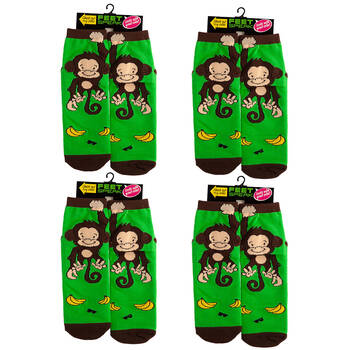 4PK Feet Speak Monkey Women's Casual Crew Socks Green One-Size
