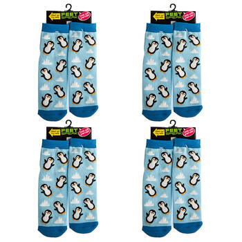 4PK Feet Speak Penguin Women's Casual Crew Socks Blue One-Size