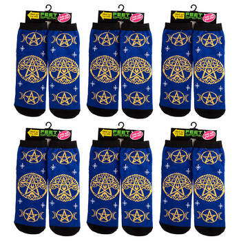 6PK Feet Speak Pentacle Women's Casual Crew Socks Blue One-Size