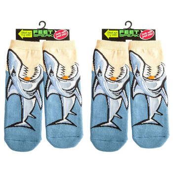 2PK Feet Speak Shark Bay Women's Casual Crew Socks Blue One-Size