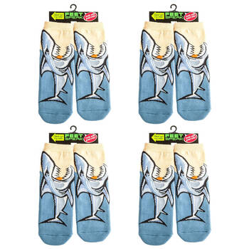 4PK Feet Speak Shark Bay Women's Casual Crew Socks Blue One-Size