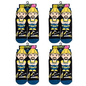 4PK Feet Speak Tradie Women's Casual Crew Socks One-Size