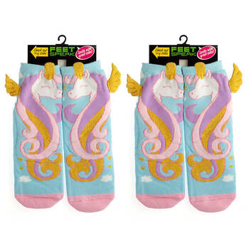 2PK Feet Speak Unicorn Princess Women's Casual Crew Socks One-Size