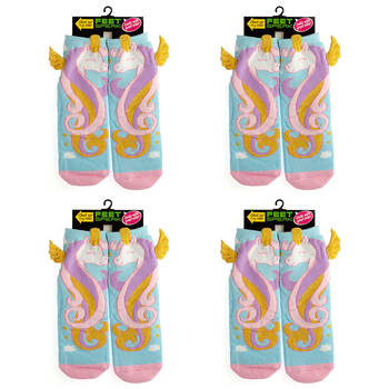 4PK Feet Speak Unicorn Princess Women's Casual Crew Socks One-Size