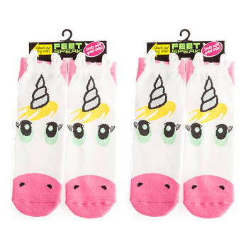 2PK Feet Speak Unicorn Women's Casual Crew Socks White One-Size