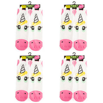 4PK Feet Speak Unicorn Women's Casual Crew Socks White One-Size