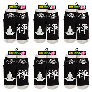 6PK Feet Speak Zen Women's Casual Crew Socks Black One-Size