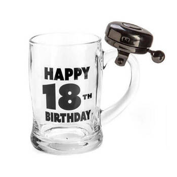 MDI Bell Mug Beer Stein Glass Party Drinkware Clear - Happy 18th Birthday