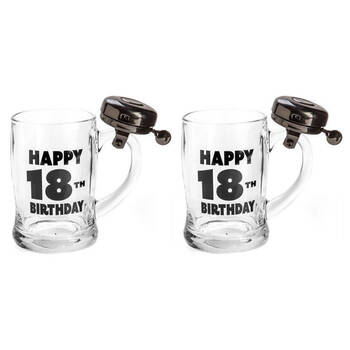 2PK MDI Bell Mug Beer Stein Glass Party Drinkware Clear - Happy 18th Birthday
