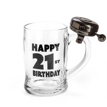 MDI Bell Mug Beer Stein Glass Party Drinkware Clear - Happy 21st Birthday