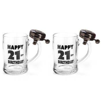 2PK MDI Bell Mug Beer Stein Glass Party Drinkware Clear - Happy 21st Birthday