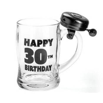 MDI Bell Mug Beer Stein Glass Party Drinkware Clear - Happy 30th Birthday