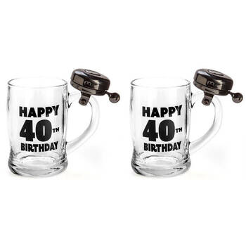 2PK MDI Bell Mug Beer Stein Glass Party Drinkware Clear - Happy 40th Birthday