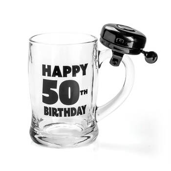 MDI Bell Mug Beer Stein Glass Party Drinkware Clear - Happy 50th Birthday