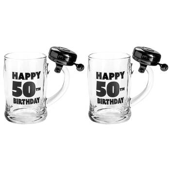 2PK MDI Bell Mug Beer Stein Glass Party Drinkware Clear - Happy 50th Birthday