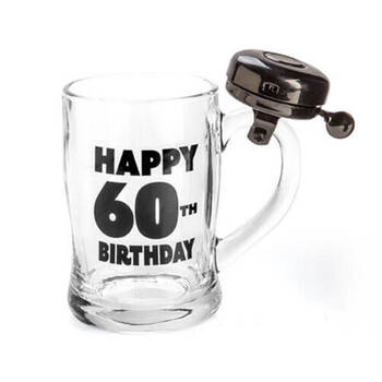 MDI Bell Mug Beer Stein Glass Party Drinkware Clear - Happy 60th Birthday