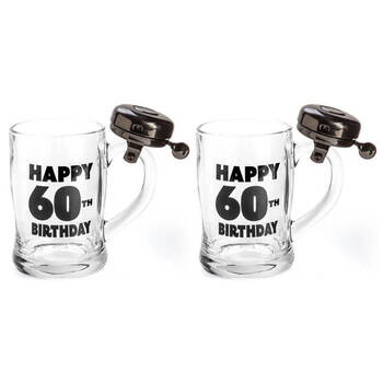 2PK MDI Bell Mug Beer Stein Glass Party Drinkware Clear - Happy 60th Birthday