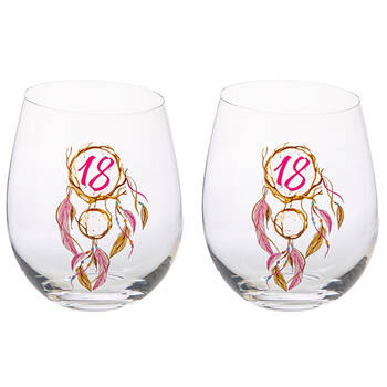 2PK Tallulah Bevel Stemless Wine Glass Drinkware Dreamcatcher 18th Birthday