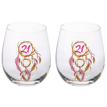 2PK Tallulah Bevel Stemless Wine Glass Drinkware Dreamcatcher 21st Birthday