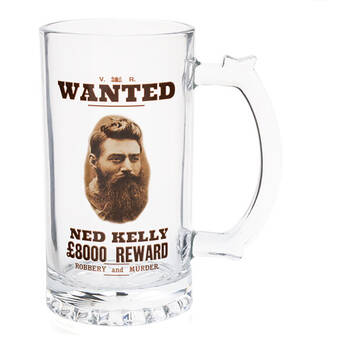 Outback Mates Beer Stein Glass Mug Drinkware 450ml Clear Bushranger Ned