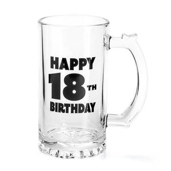 MDI Beer Stein Glass Mug Party Drinkware Clear - Happy 18th Birthday