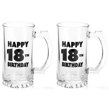 2PK MDI Beer Stein Glass Mug Party Drinkware Clear - Happy 18th Birthday