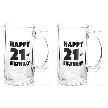 2PK MDI Beer Stein Glass Mug Party Drinkware Clear - Happy 21st Birthday