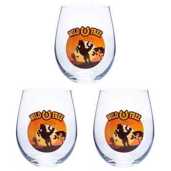 3PK Tallulah Stemless Wine Glass Tumbler Party Drinkware Cowboy Clear