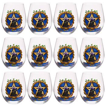12PK Tallulah Stemless Wine Glass Tumbler Party Drinkware Black Cat Clear