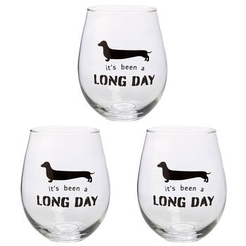 3PK Tallulah Stemless Wine Glass Tumbler Party Drinkware Dachshund Clear