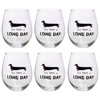 6PK Tallulah Stemless Wine Glass Tumbler Party Drinkware Dachshund Clear
