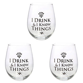 3PK Tallulah Stemless Wine Glass Tumbler Party Drinkware I Drink Know Clear