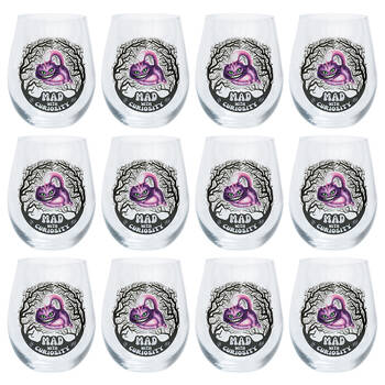 12PK Mad Cat Stemless Wine Glass Tumbler Cup Party Drinkware Clear