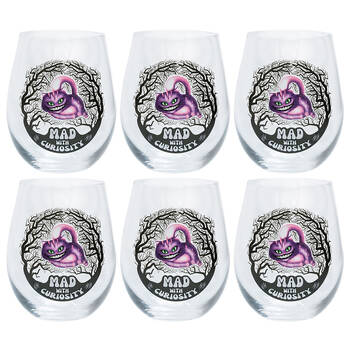 6PK Mad Cat Stemless Wine Glass Tumbler Cup Party Drinkware Clear