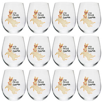 12PK Alpaca Valley Stemless Wine Glass Tumbler Party Drinkware No Prob Llama