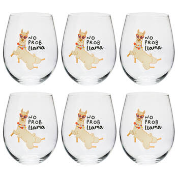 6PK Alpaca Valley Stemless Wine Glass Tumbler Party Drinkware No Prob Llama
